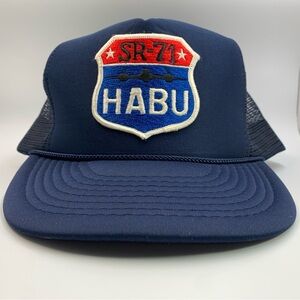 Vintage Nissin Cap One Size Blue SR-71 HABU Blackbird  1980s Foam Rope Mesh Hat